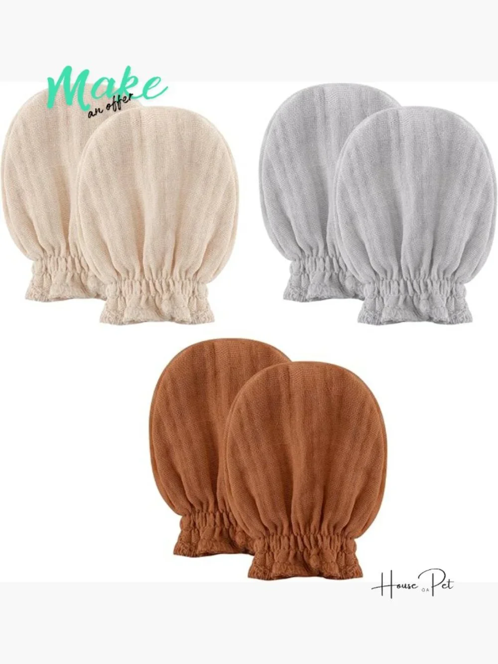 Muslin Cotton Baby Mittens for Newborns 0-6 Months 3-Pack